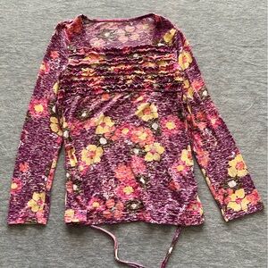 Justice kids girls long sleeve floral top size 8 sequins ruffle burnout tie back